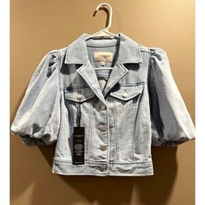 Liverpool Los Angeles Womens XS Blue Puff Sleeve Button Jacket Pockets Short